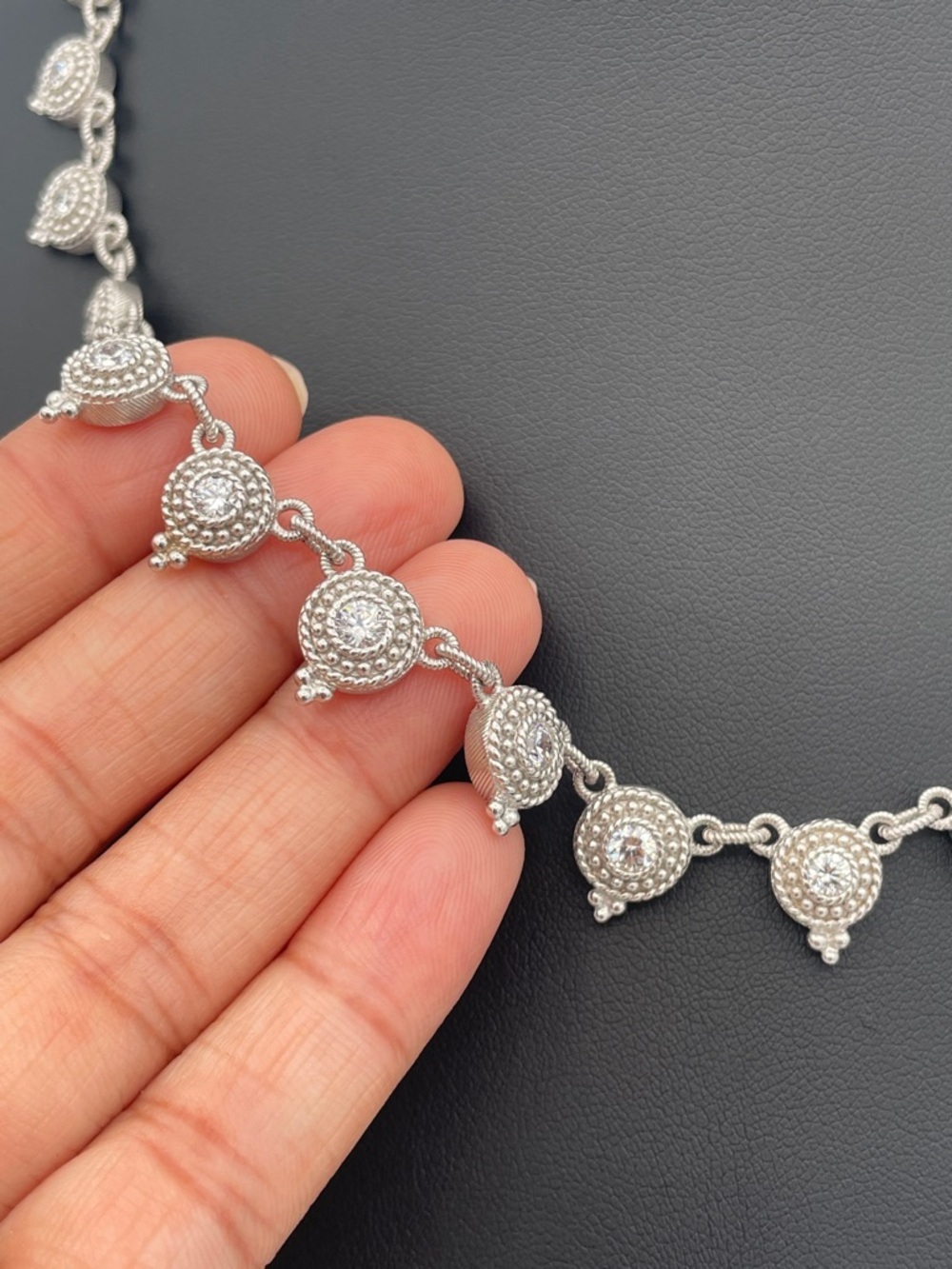 Judith Ripka Sterling Silver CZ Drop Link Necklace 925 Thailand Collectible - Picture 3 of 10